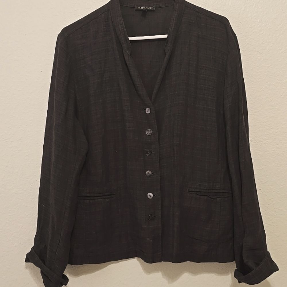 Eileen Fisher Black/grayish,  Linen‎ Jacket, Size Xl